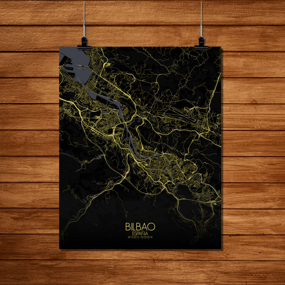 Mapospheres Bilbao Night Design full page design poster affiche city map