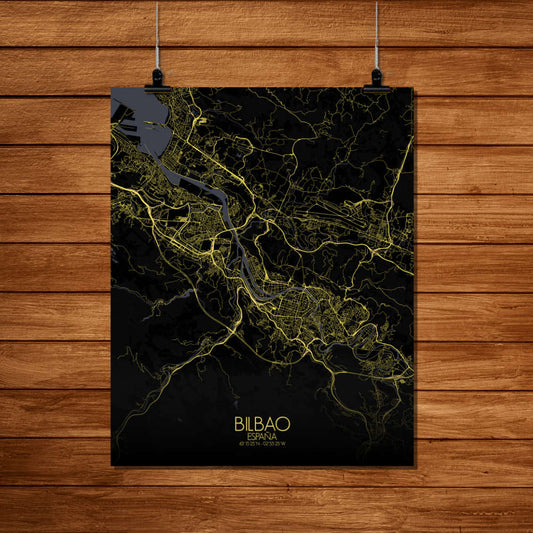 Mapospheres Bilbao Night Design full page design poster affiche city map