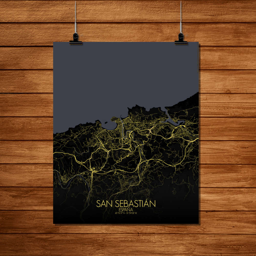 Mapospheres San Sebastian Night Design full page design poster affiche city map