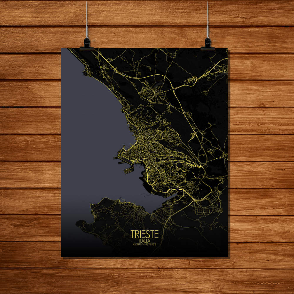 Mapospheres Trieste Night Design full page design poster affiche city map