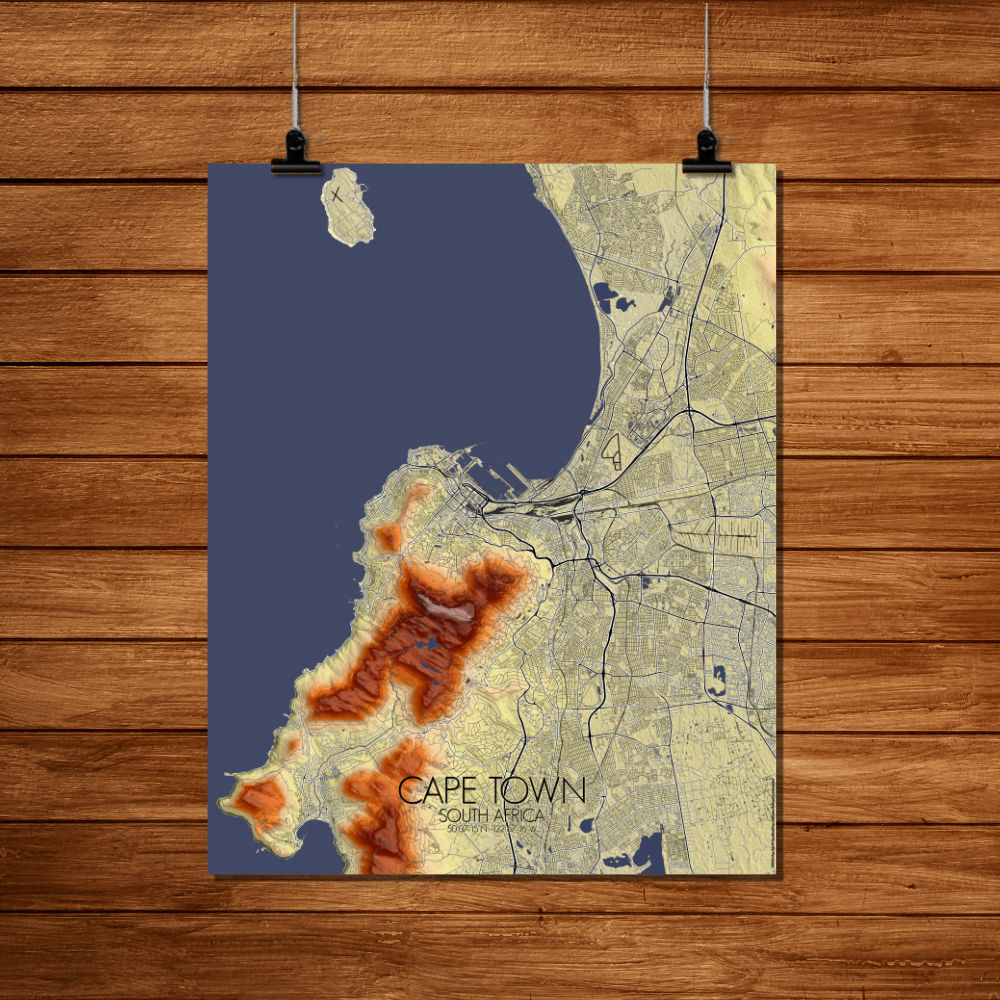 Mapospheres Cape Town Elevation map full page design poster city map