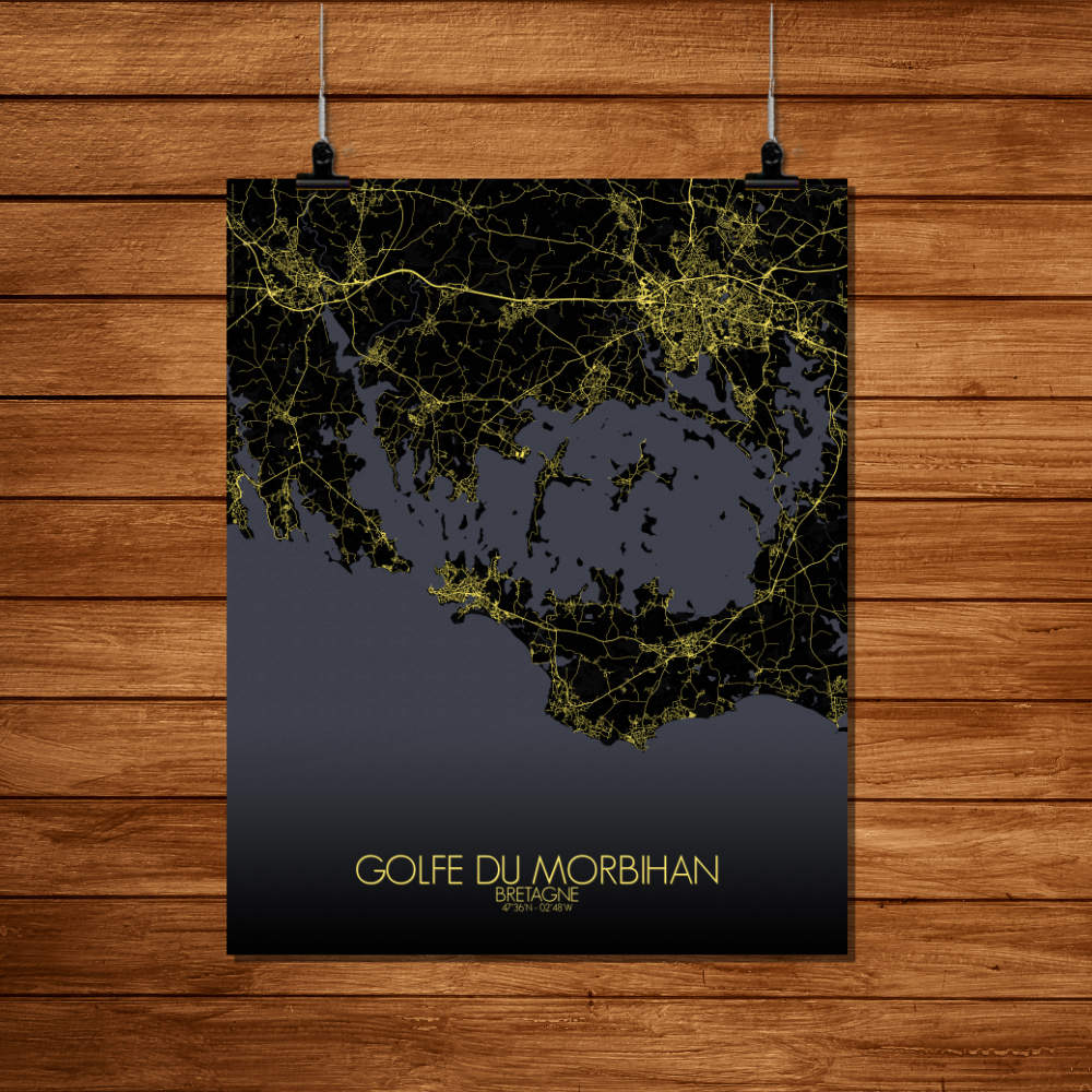 Mapospheres the Gulf of Morbihan Night Design full page design poster city map