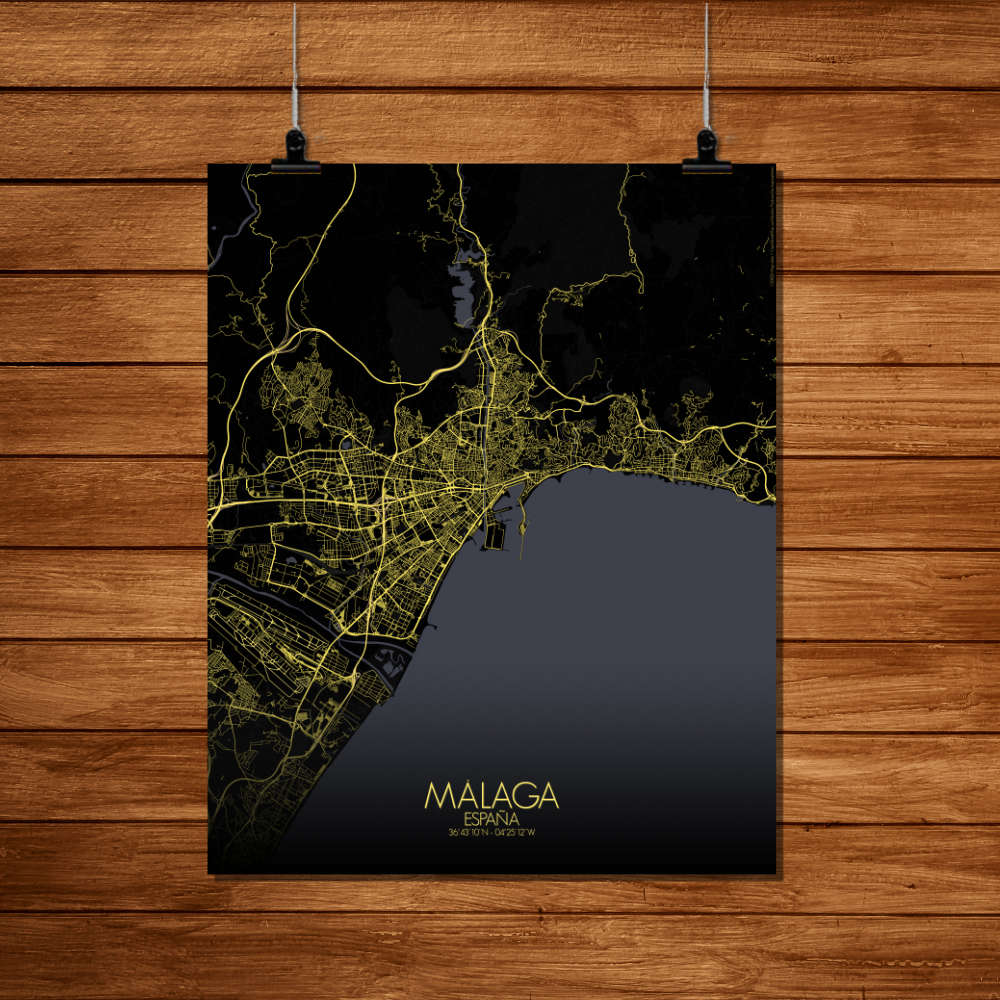 Mapospheres Malaga Night Design full page design poster affiche city map