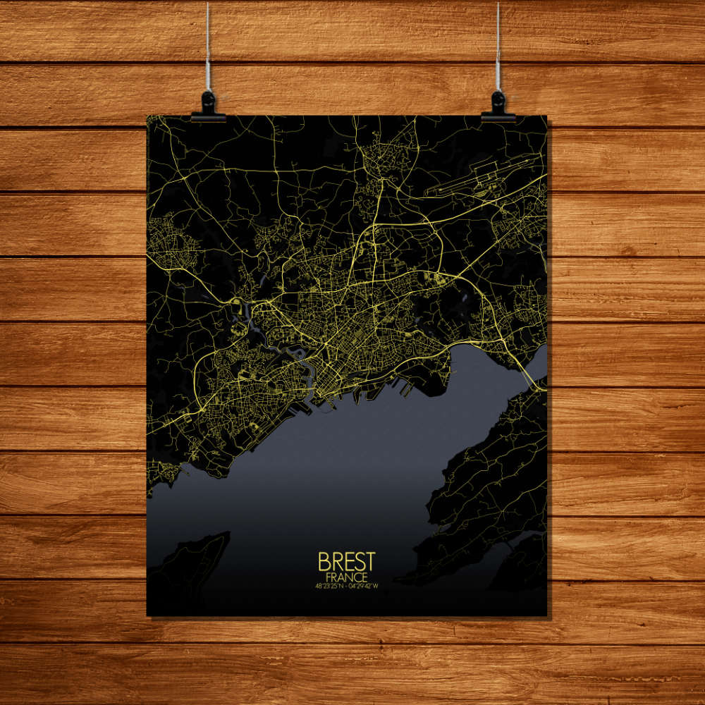 Mapospheres Brest Black and White full page design paper city map