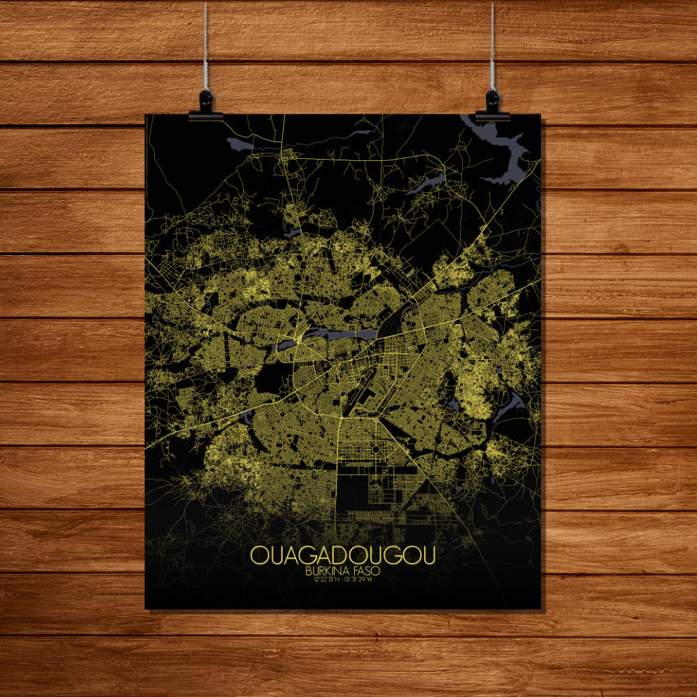 Mapospheres Ouagadougou Night Design full page design poster city map
