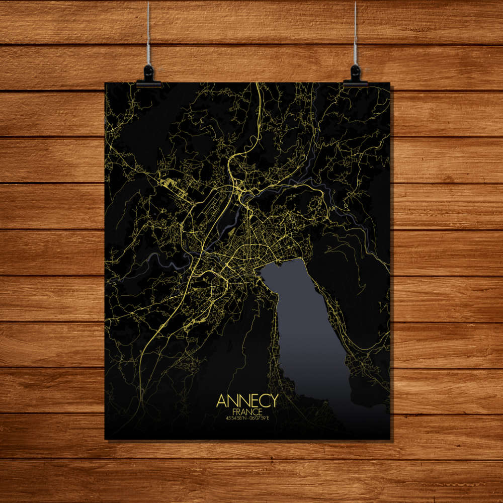 Mapospheres Annecy Night Design full page design poster city map