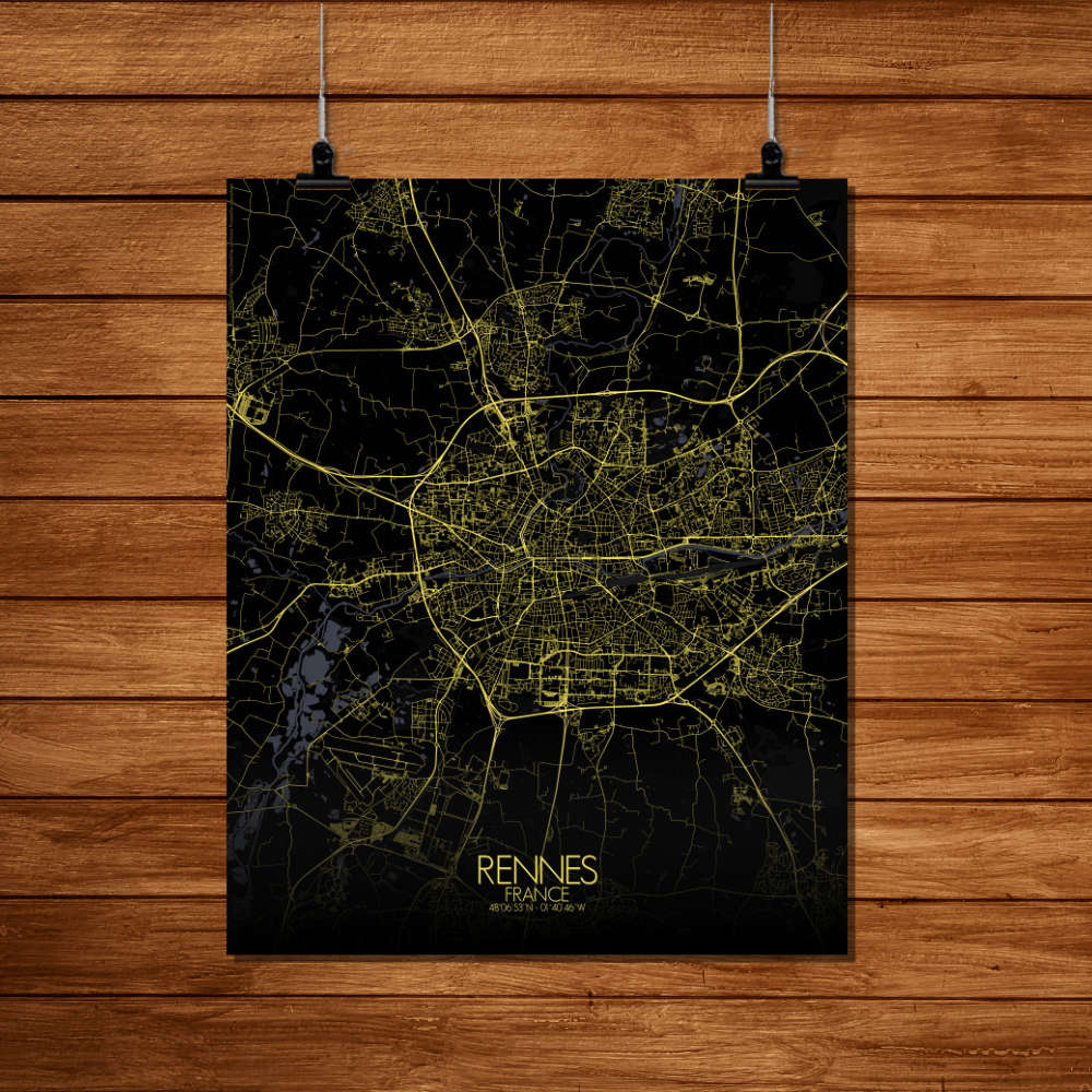 Mapospheres Rennes Night Design full page design poster city map