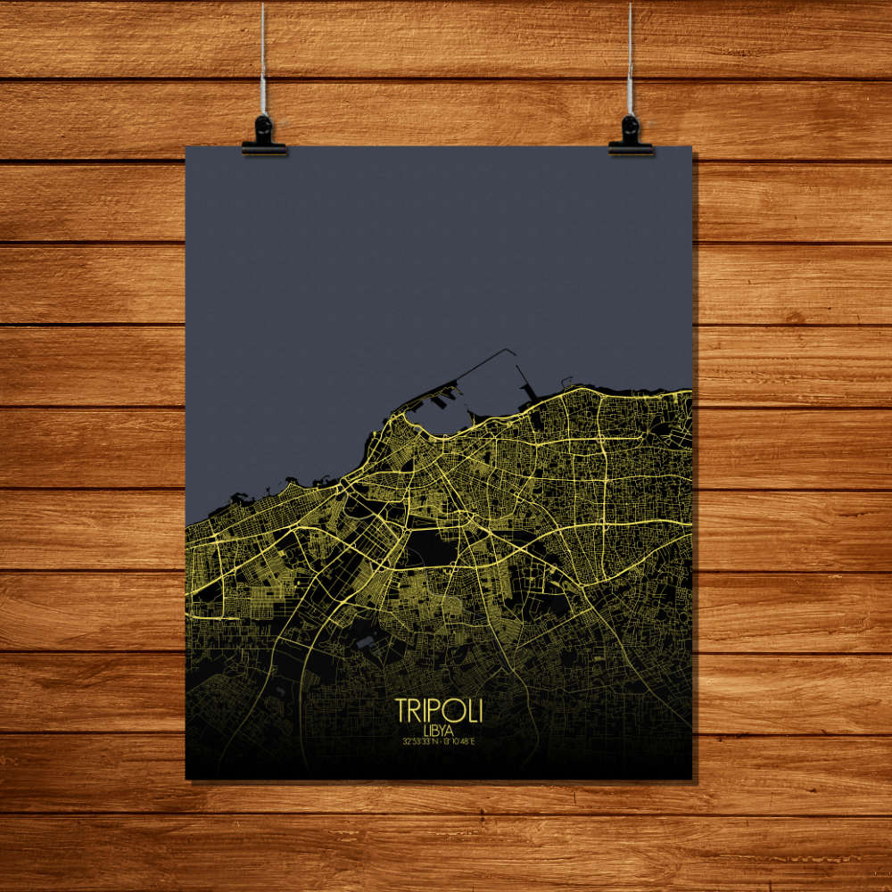 Mapospheres Tripoli Night Full page design poster affiche city map