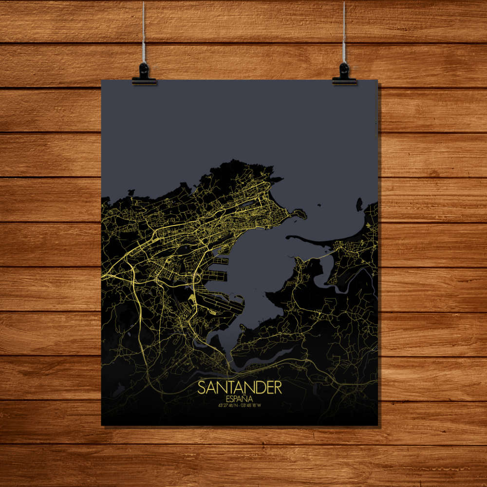 Mapospheres Santander Night Design full page design poster affiche city map
