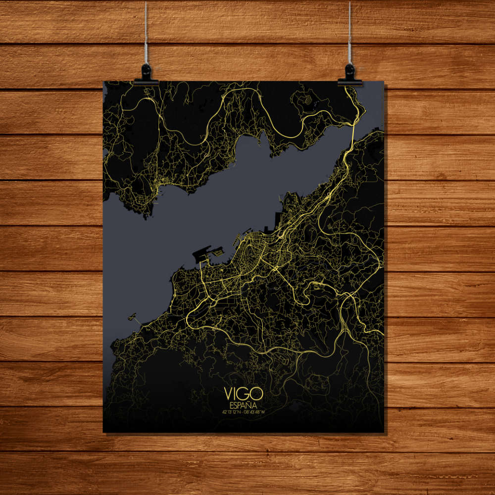 Mapospheres Vigo Night Design full page design poster affiche city map