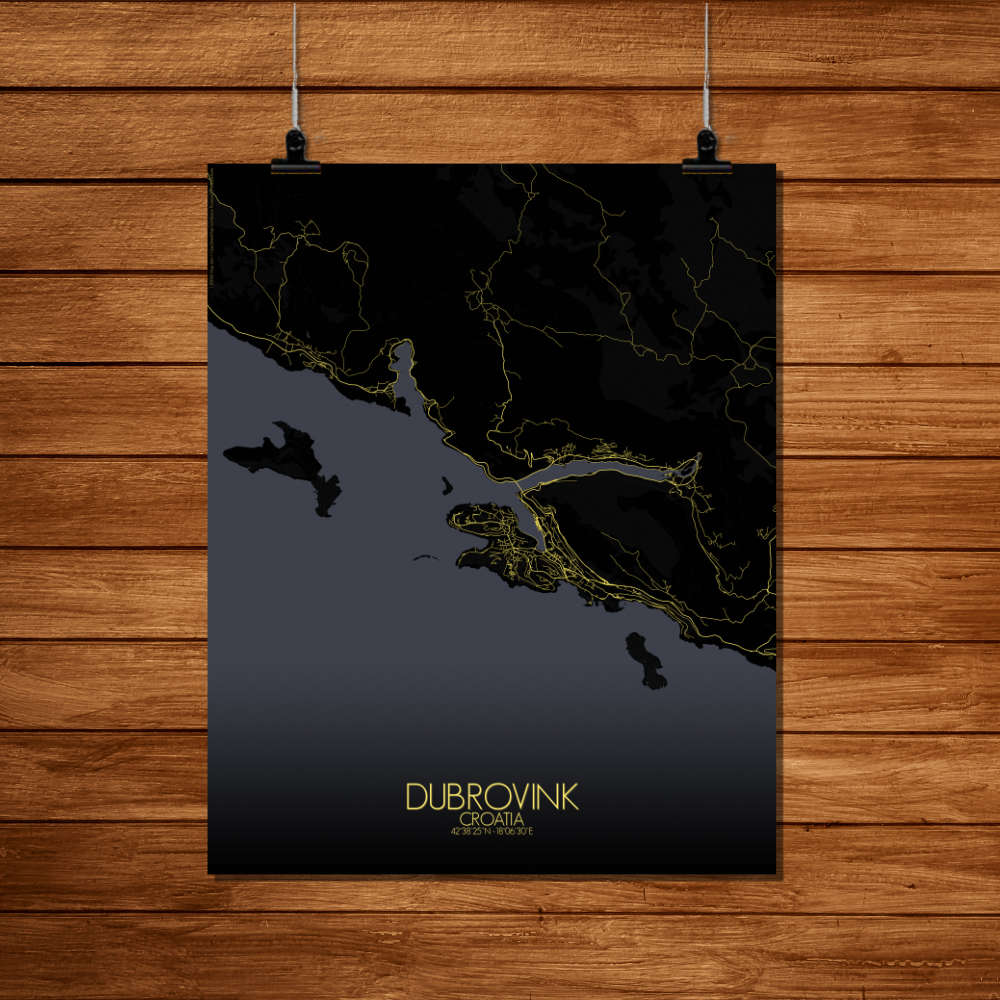 Mapospheres Dubrovnik Night Design full page design poster city map