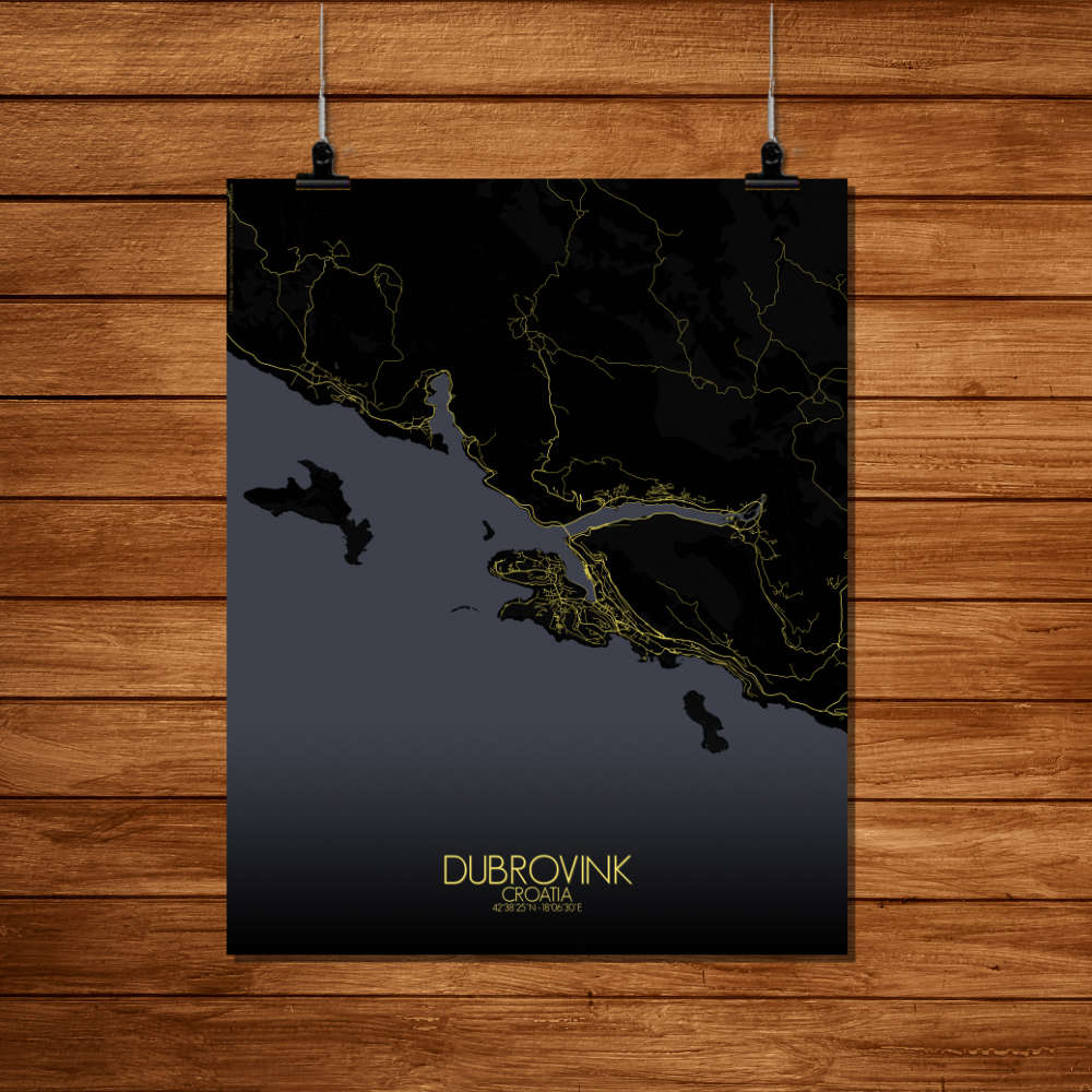 Mapospheres Dubrovnik Night Design full page design poster city map
