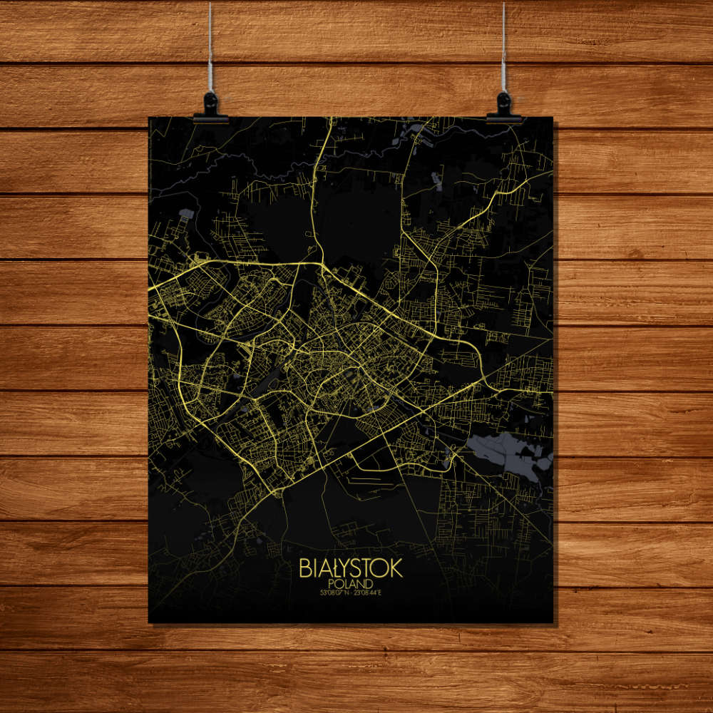 Mapospheres Bialystok Night Design full page design poster city map