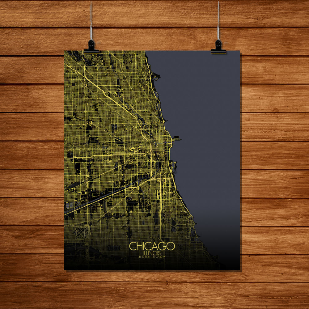 Mapospheres Chicago Night full page design canvas city map