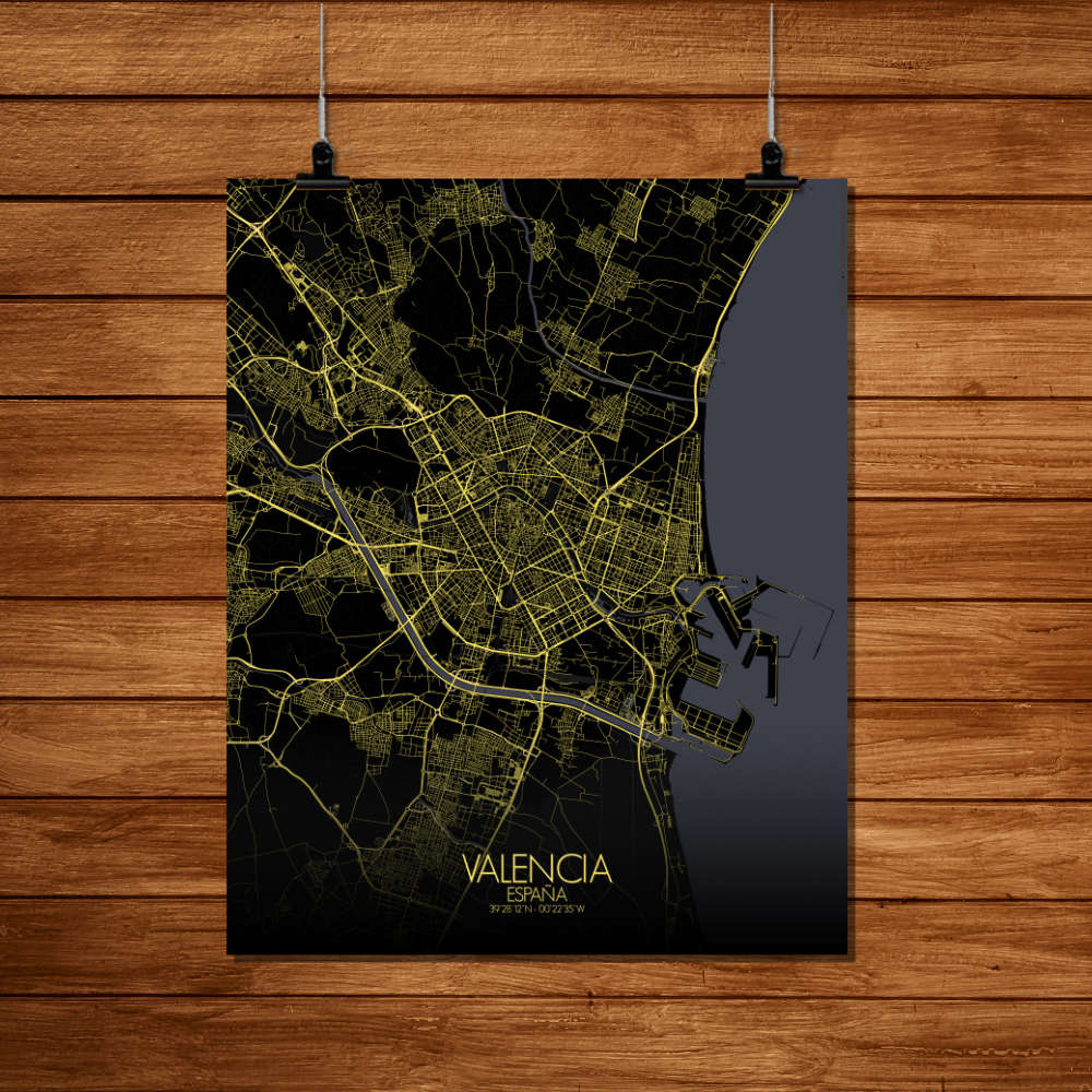 Mapospheres Valencia Night Design full page design poster affiche city map