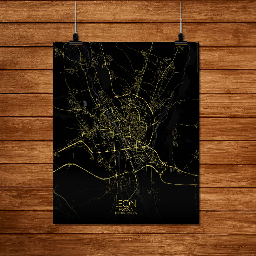 Mapospheres Leon Night Design full page design poster affiche city map