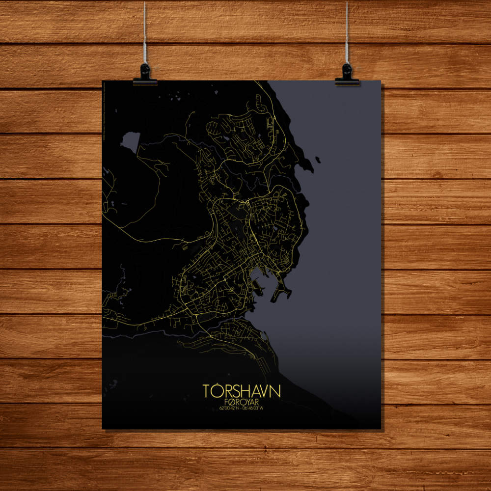 Mapospheres Torshavn Night Design full page design poster city map