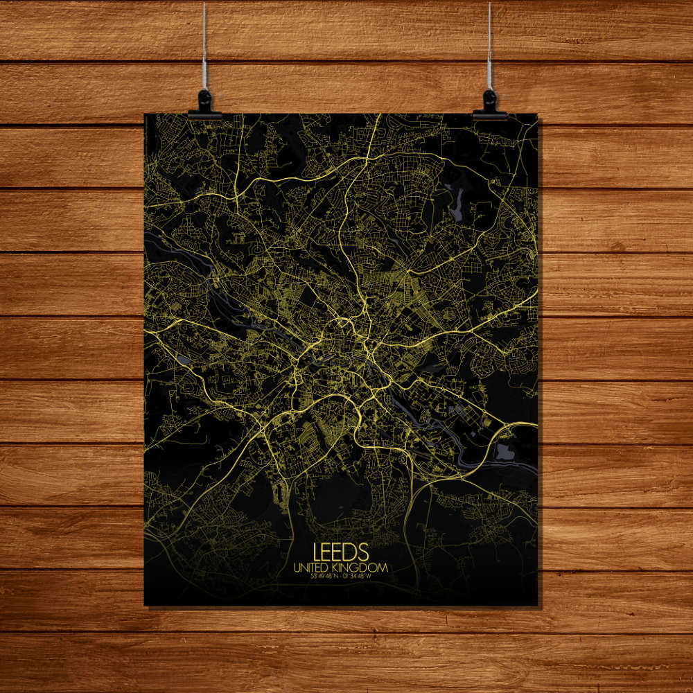 Mapospheres Leeds Night Design full page design poster city map