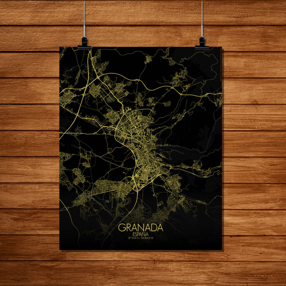Mapospheres Granada Night Design full page design poster affiche city map