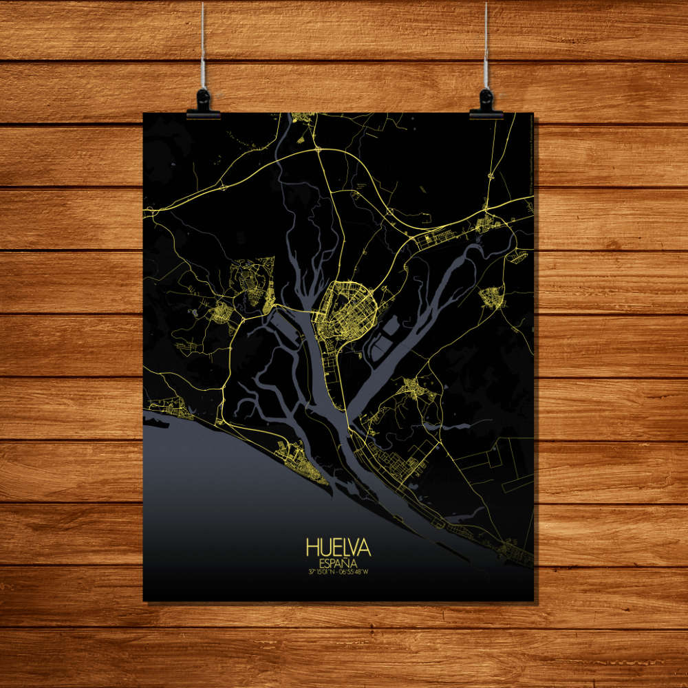Mapospheres Huelva Night Design full page design poster city map