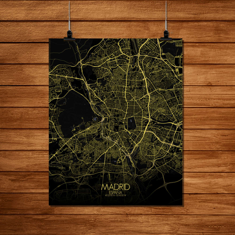Night full page design Madrid paper city map
