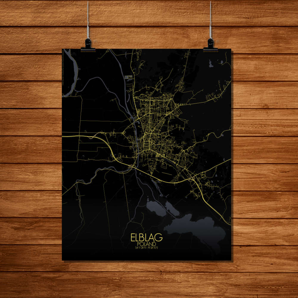 Mapospheres Elblag Night Design full page design poster city map