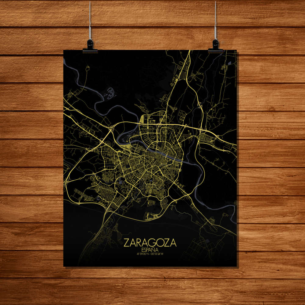 Mapospheres Zaragoza Night Design full page design poster affiche city map