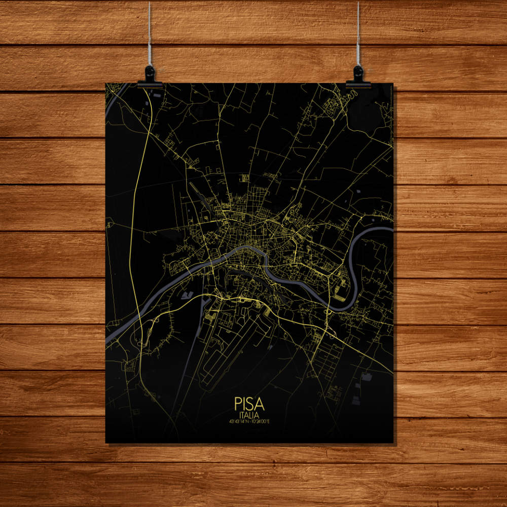 Mapospheres Pisa Night Design full page design poster affiche city map