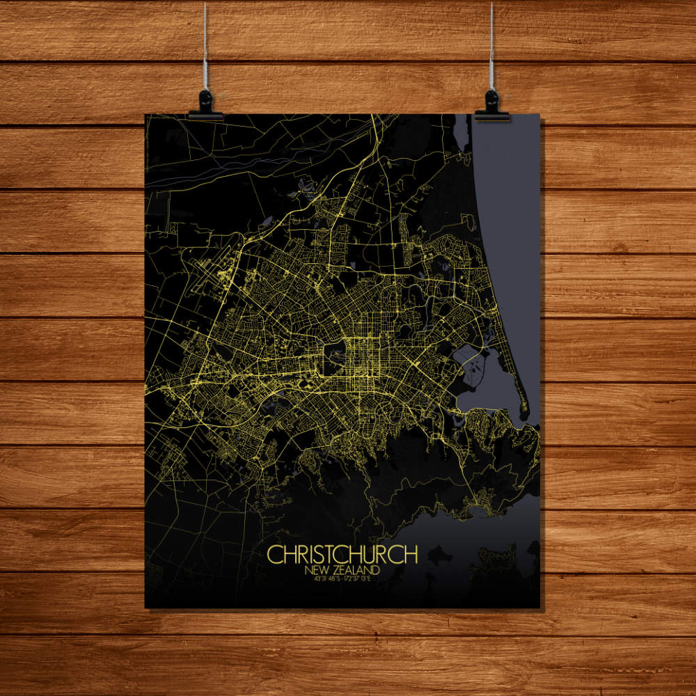 Mapospheres Christchurch Night Design full page design poster city map