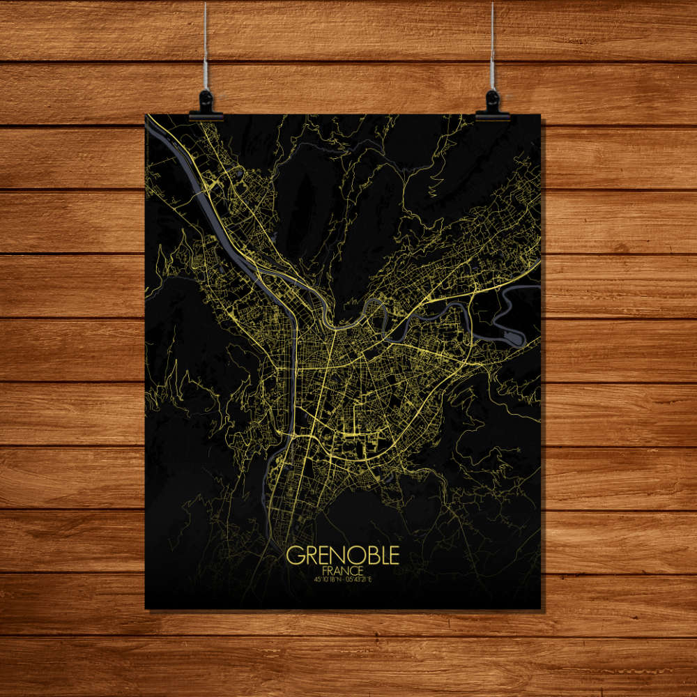 Mapospheres Grenoble Night Design full page design poster city map