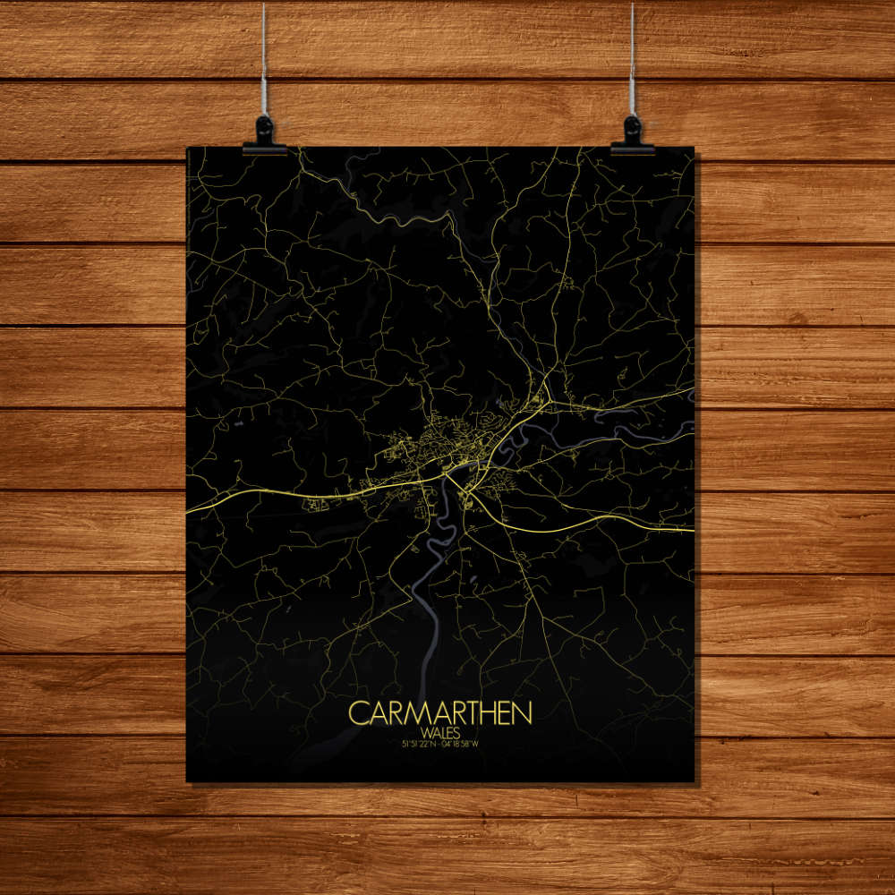 Mapospheres Carmarthen Night Design full page design poster city map