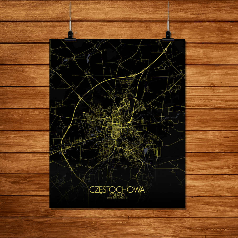 Mapospheres Czestochowa Night Design full page design poster city map