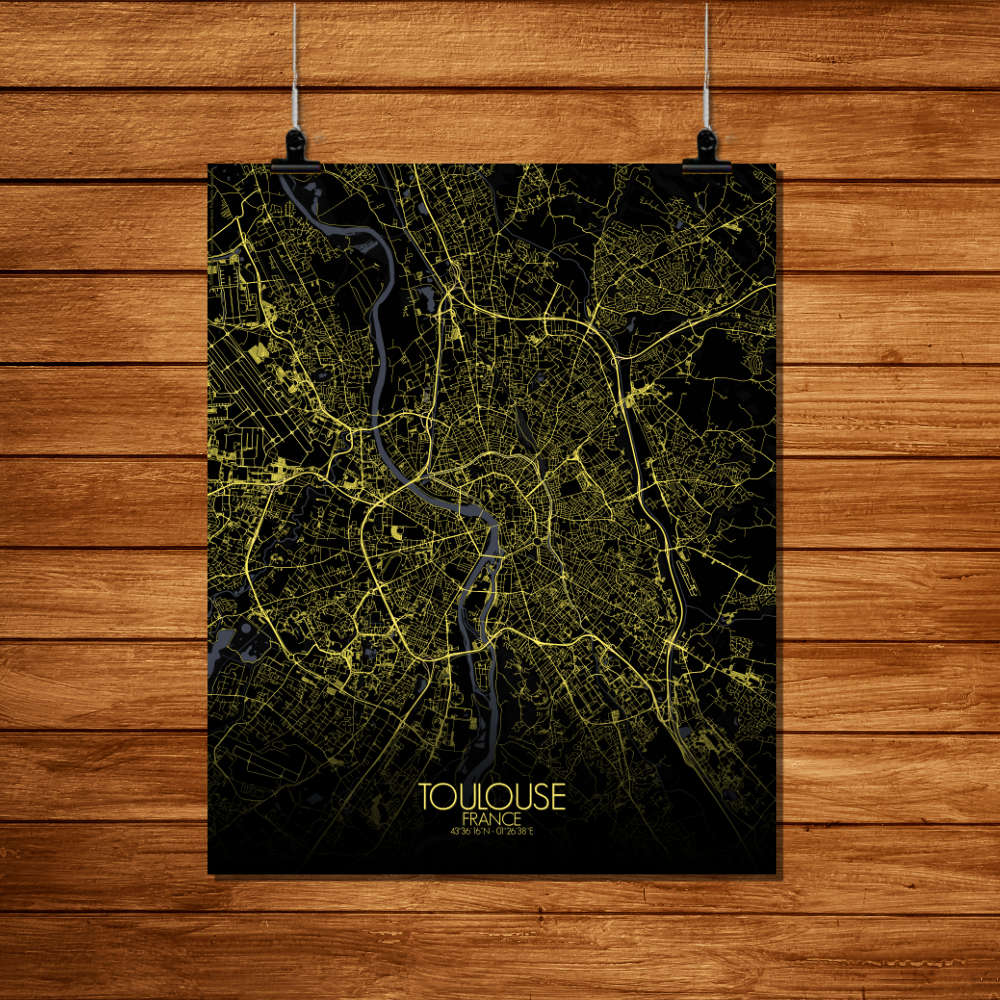 Mapospheres Toulouse Night Full page design poster affiche city map