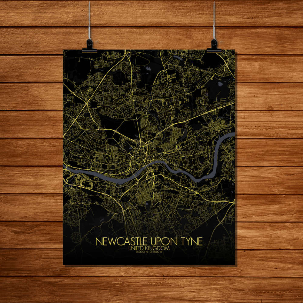 Mapospheres Newcastle Night Design full page design poster city map