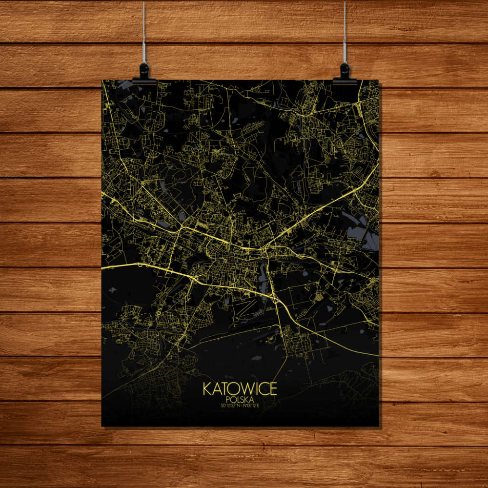 Mapospheres Katowice Night Design full page design poster city map