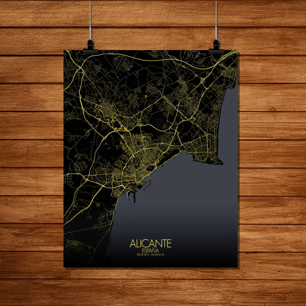 Mapospheres Alicante Night Design full page design poster affiche city map