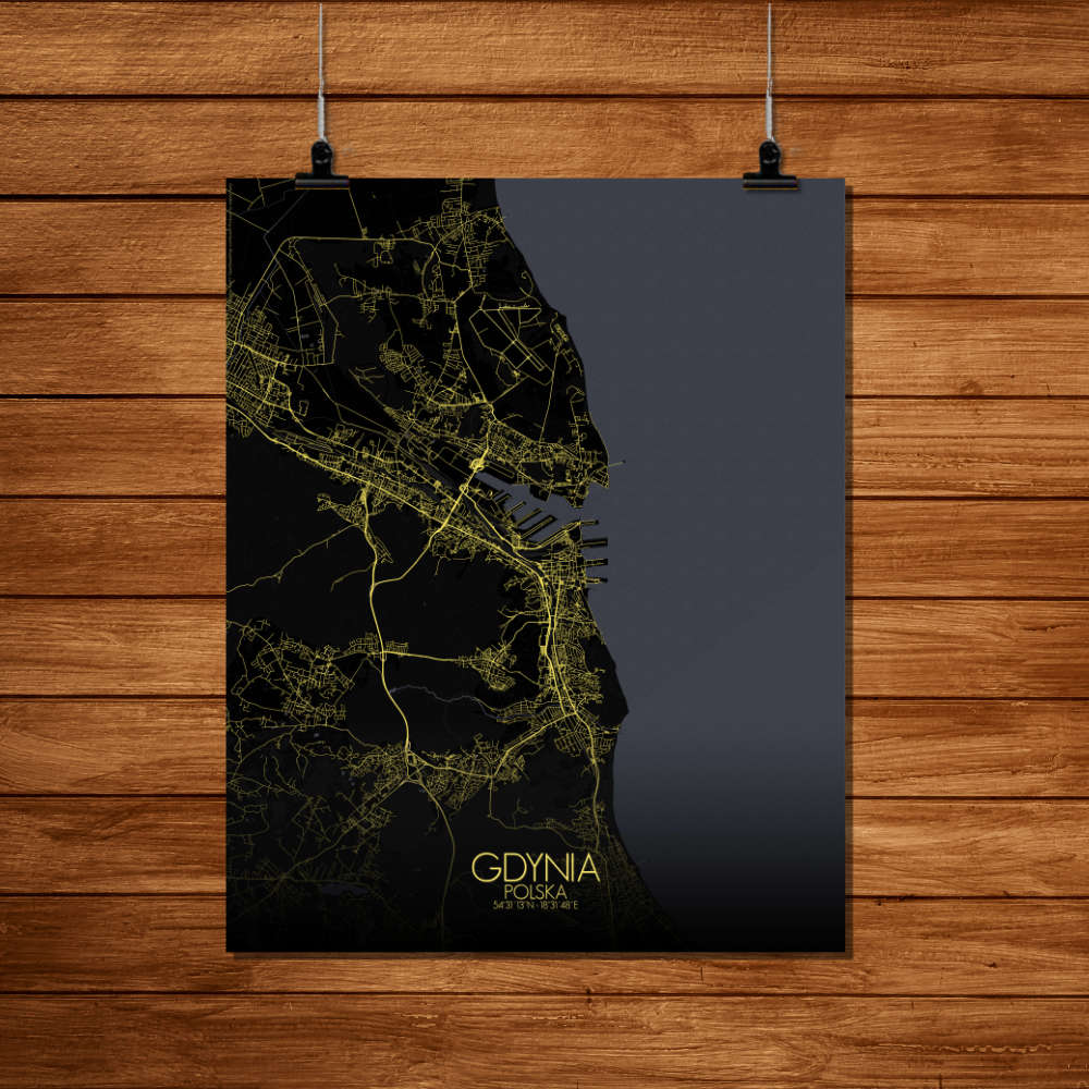 Mapospheres Gdynia Night Design full page design poster city map