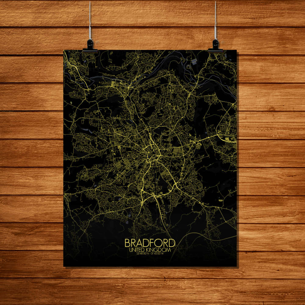 Mapospheres Bradford Night Design full page design poster city map