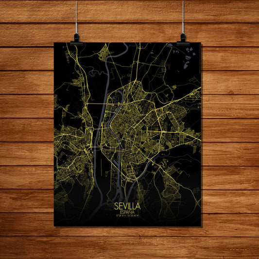 Mapospheres Sevilla Night Design full page design poster affiche city map