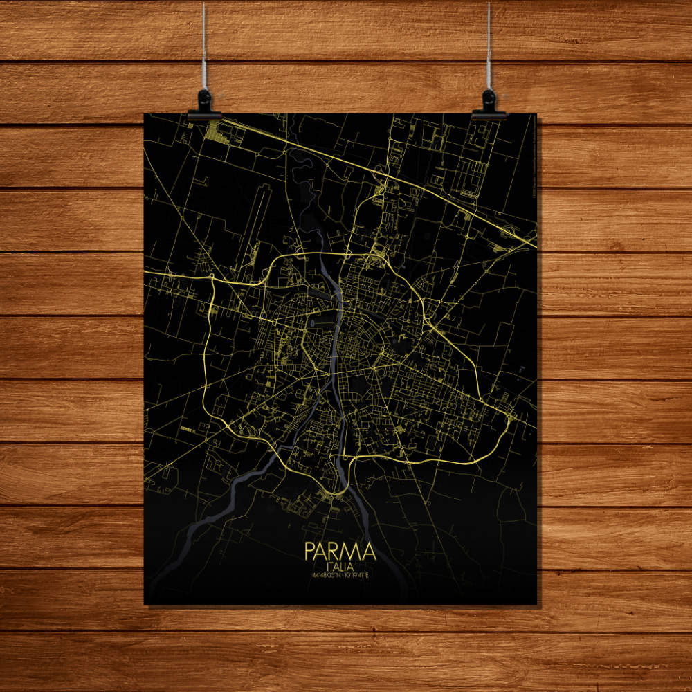 Mapospheres Parma Night Design full page design poster affiche city map