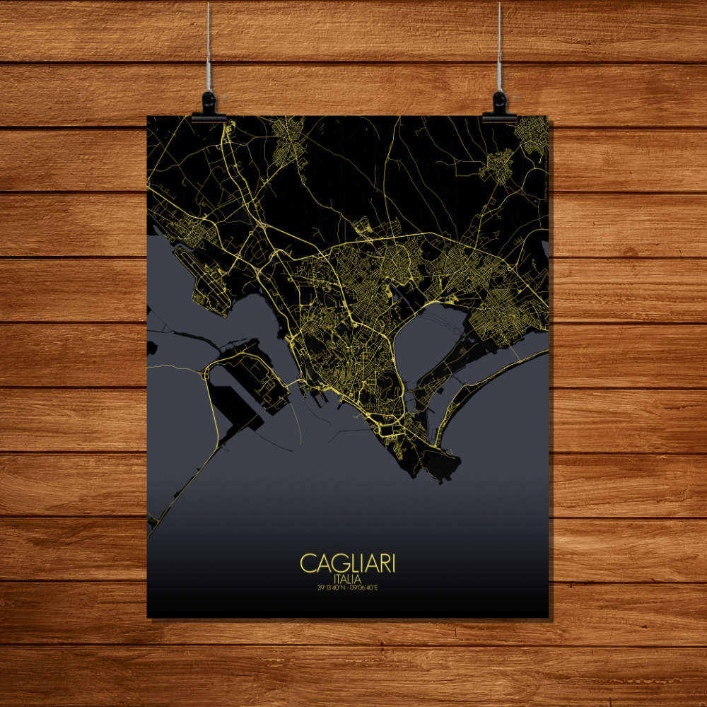 Mapospheres Cagliari Night Design full page design poster affiche city map