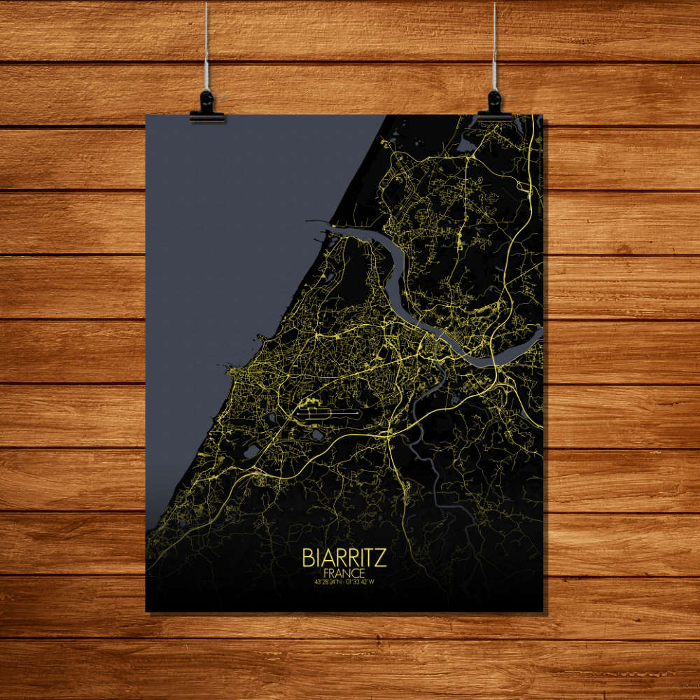 Mapospheres Biarritz Night Design full page design poster city map
