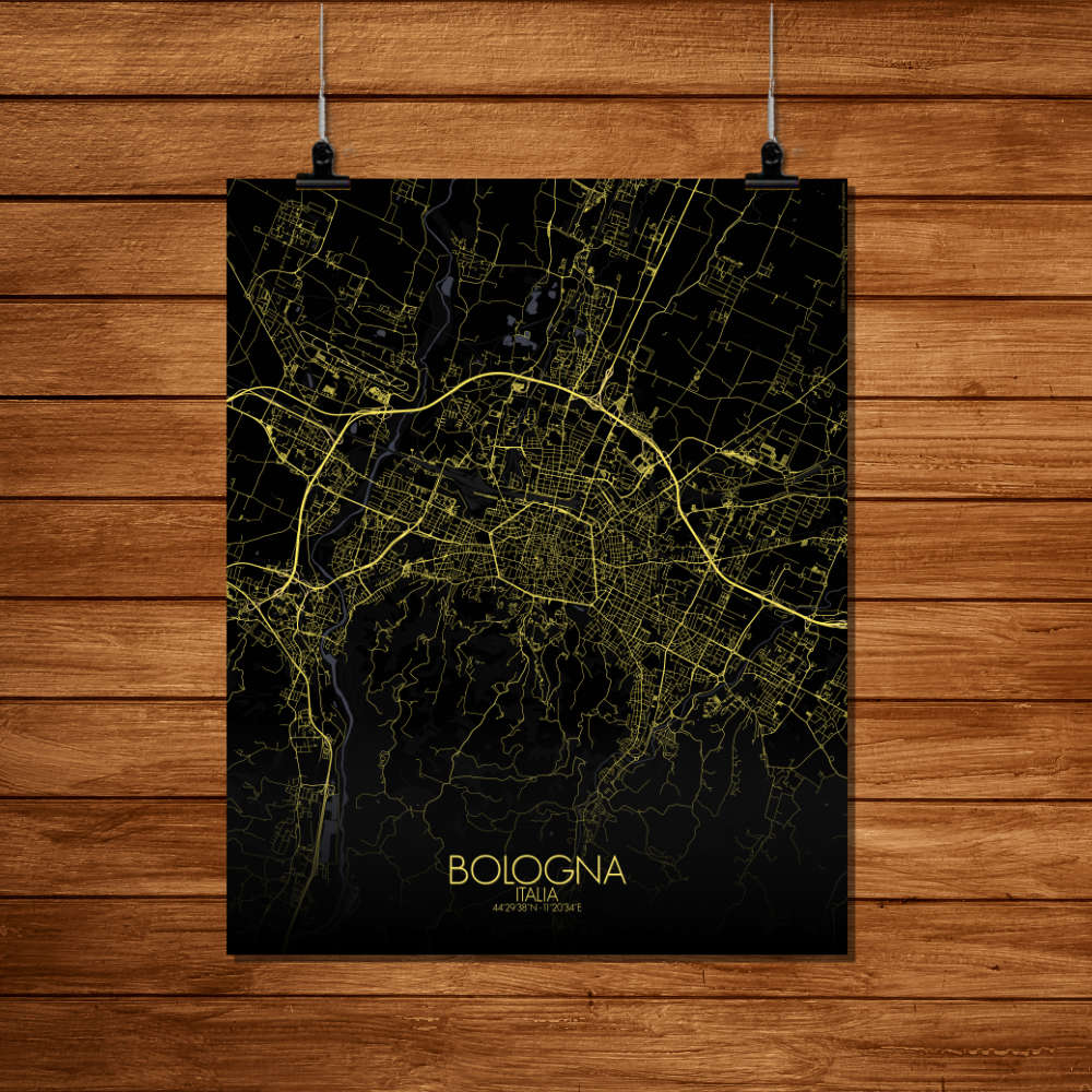 Mapospheres Bologna Night Design full page design poster affiche city map