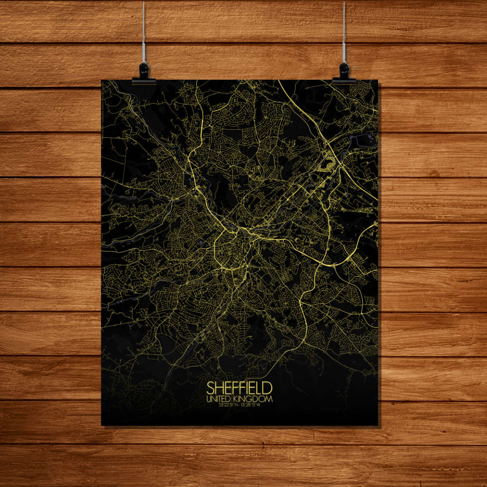 Mapospheres Sheffield Night Design full page design poster city map