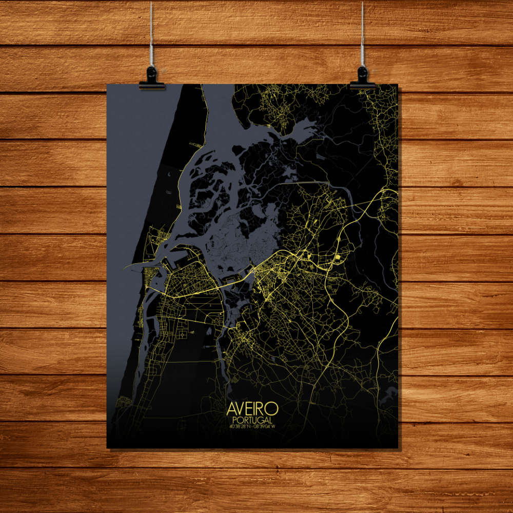 Mapospheres Aveiro Night Design full page design poster city map