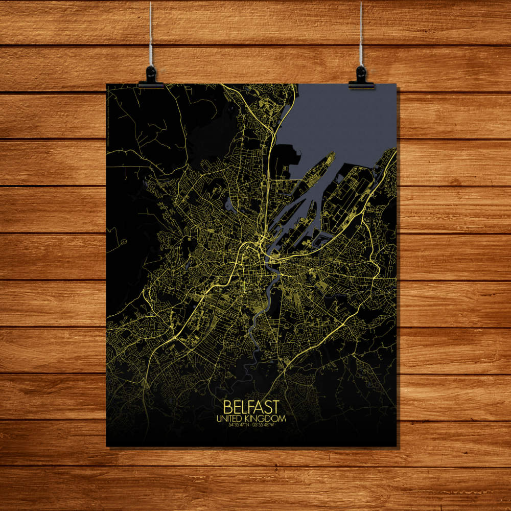 Mapospheres Belfast Night Design full page design poster city map