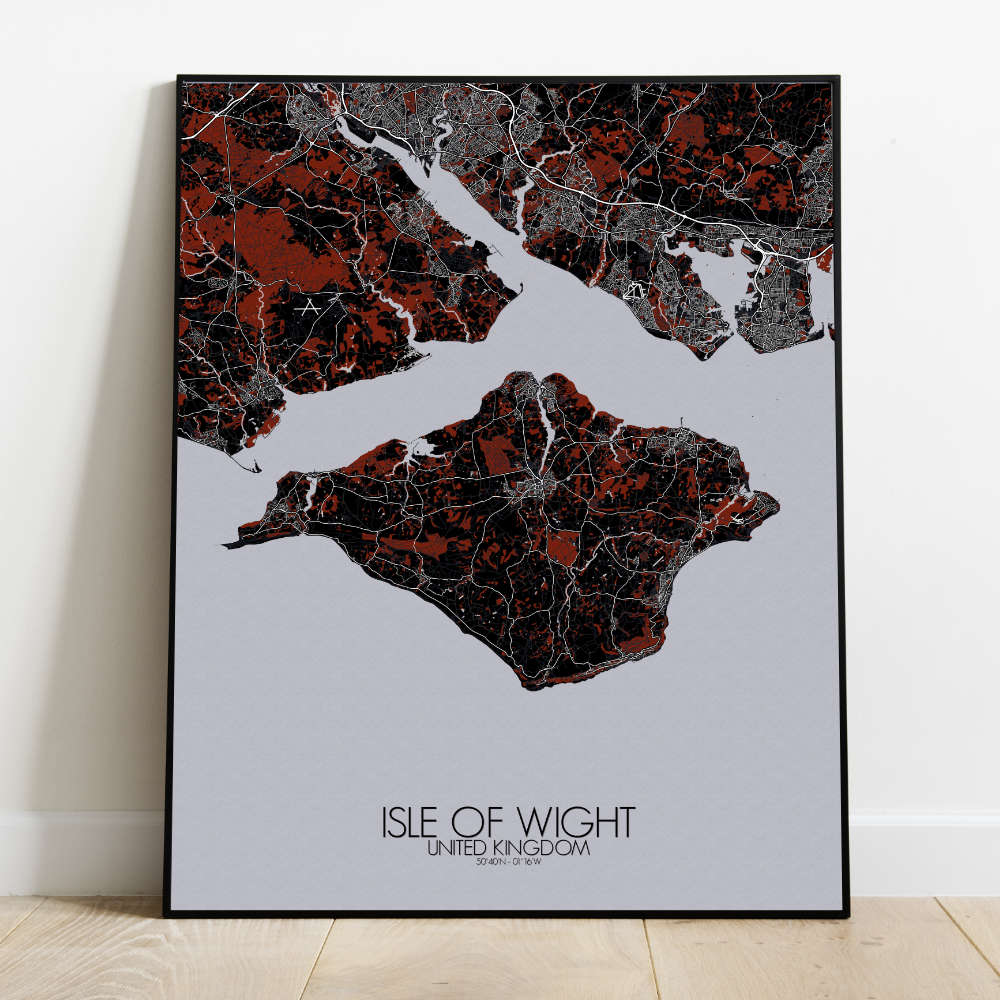 Mapospheres Isle of Wight Red dark full page design poster  affichecity map