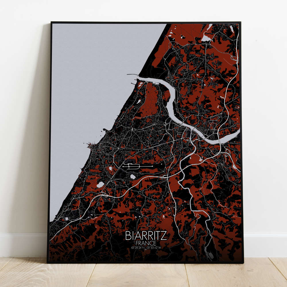 Mapospheres Biarritz Red dark full page design poster city map