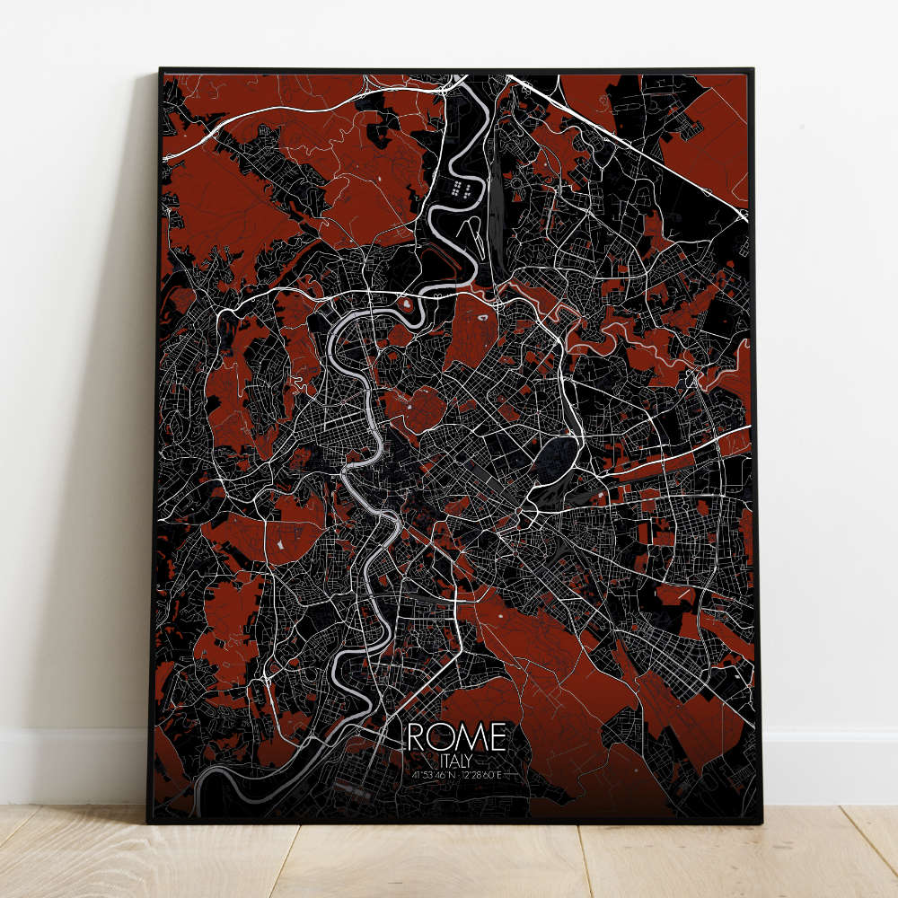 Mapospheres Rome Red dark full page design poster  affichecity map