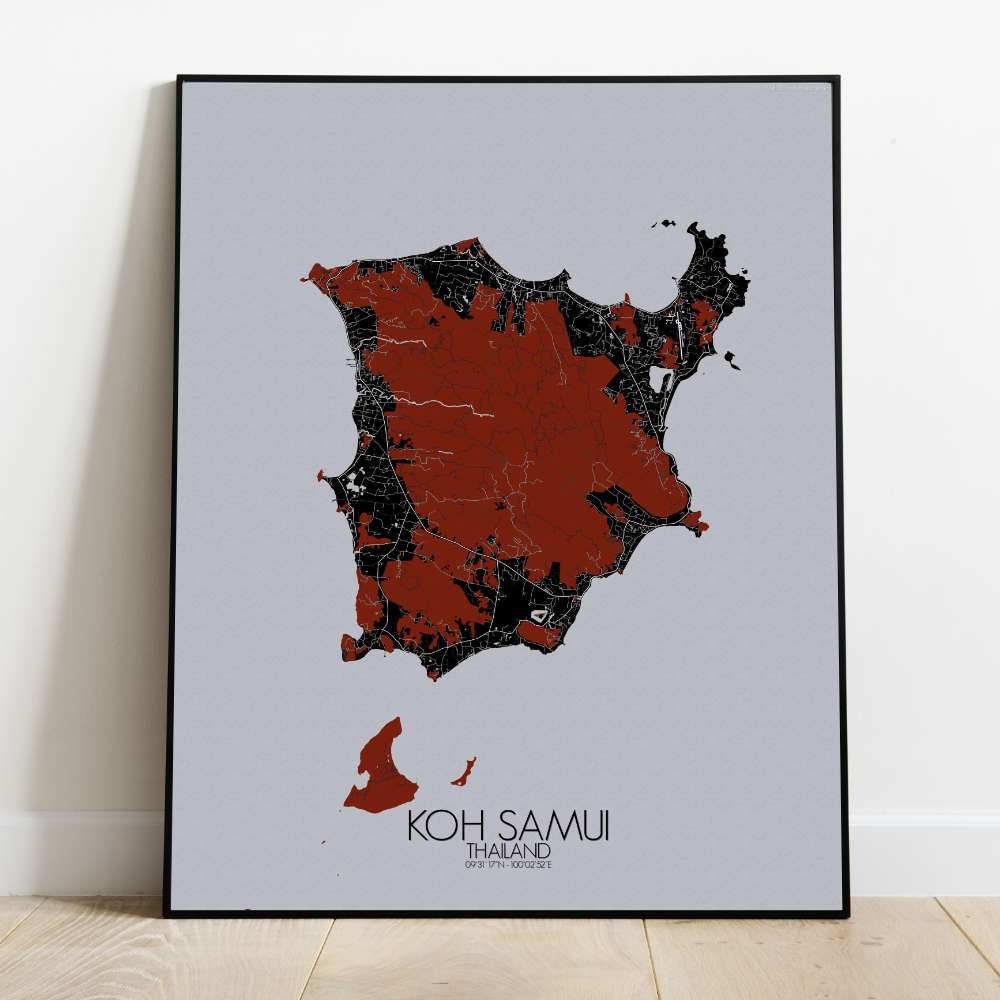 Mapospheres Koh Samui Red dark full page design poster city map